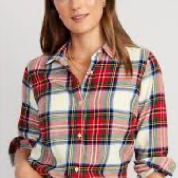 aerie Tops - Aerie Red and Blue Plaid Button-Down Shirt